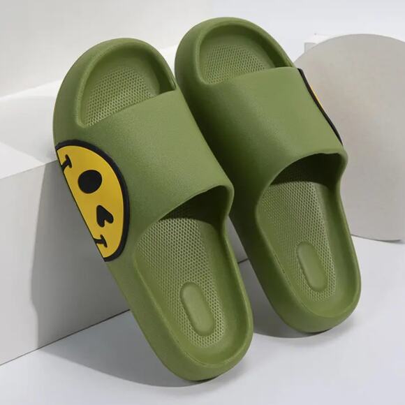 Green Smiley Cushion Slides, Non-Slip, Light, Slippers - Picture 2 of 6